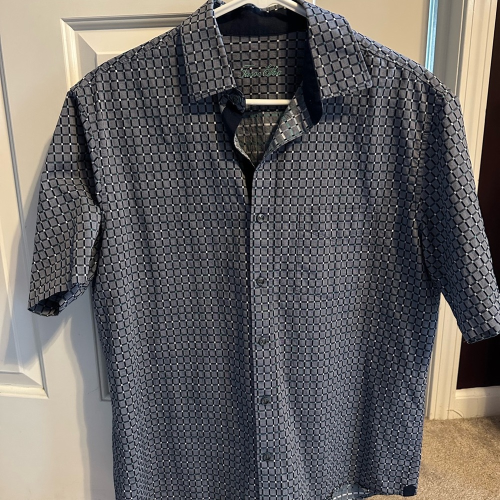 Tasso Elba Navy Geometric Button Down Shirt